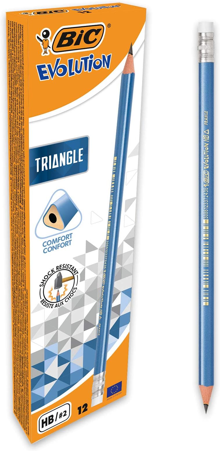 BIC Evolution Triangle Matite triangolari con gommino integrato, mina HB, confezione da 12